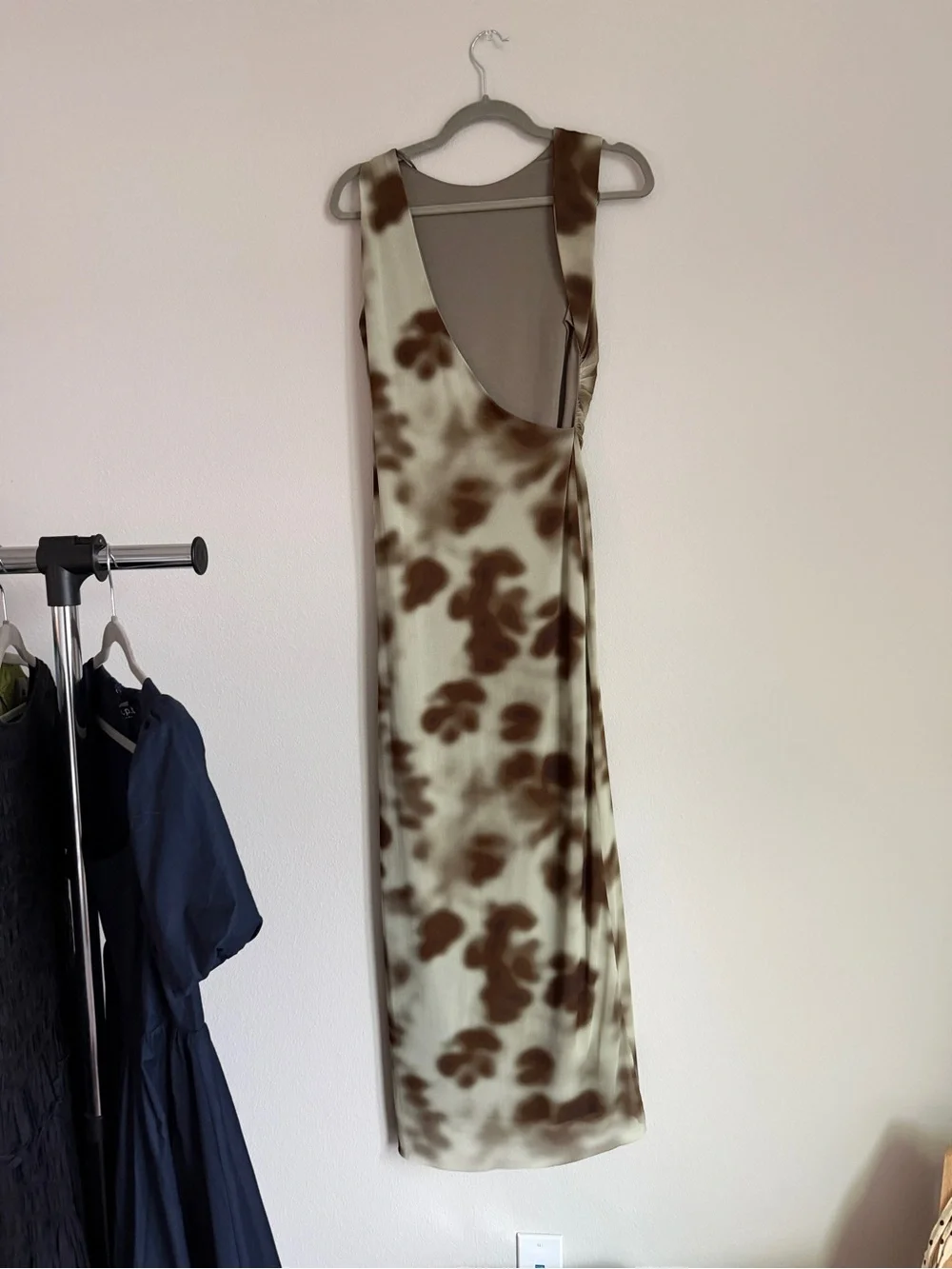 Zara Olive Green & Brown Tie-Dye Sleeveless Maxi Dress